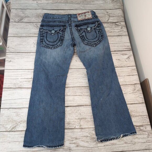 True Religion Distressed Flare Jeans Blue Denim Raw Hem – Women’s 32 - Picture 10 of 15